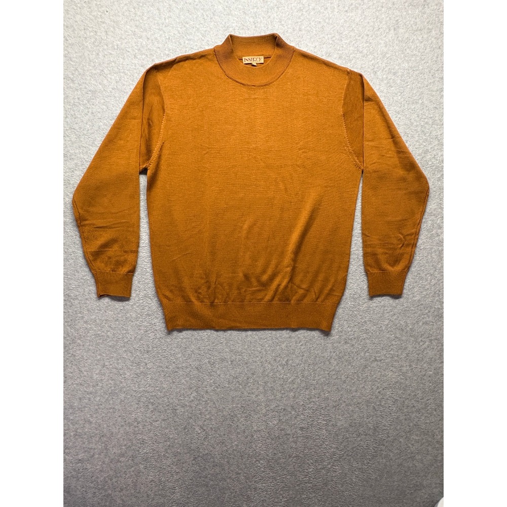 Inserch Mens Mock Neck Sweater Burnt Orange Acrylic Knit Long Sleeve Large